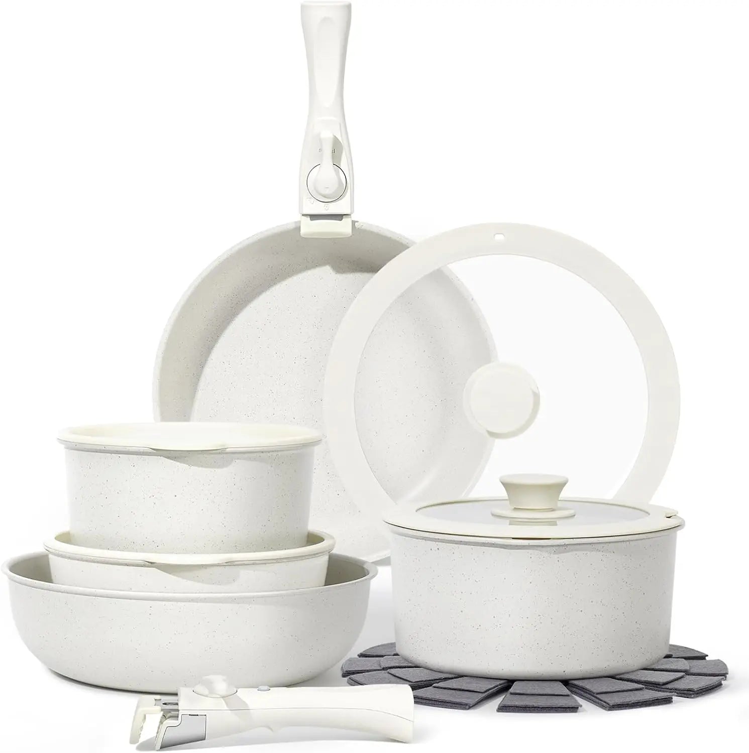 Hot Selling 15pcs Black/White Non-Stick Aluminum Cookware Set Modern Design Induction Pans Glass Pots Sustainable Cooking Food l'atelier des ustensiles