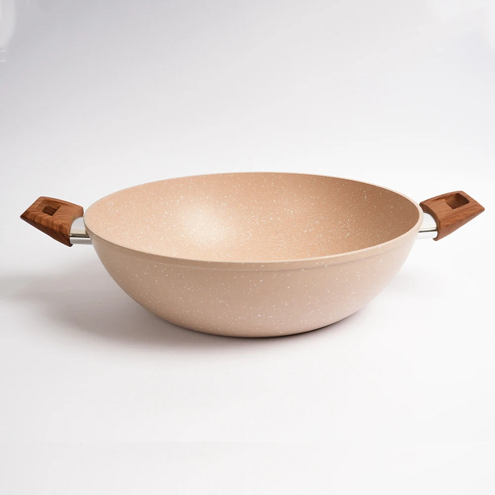 Aluminum Non-stick Deep Fry Pan Wok Casserole Marble Coating with Steamer Glass Lid Multi-functional Induction Base Cooking Pot l'atelier des ustensiles
