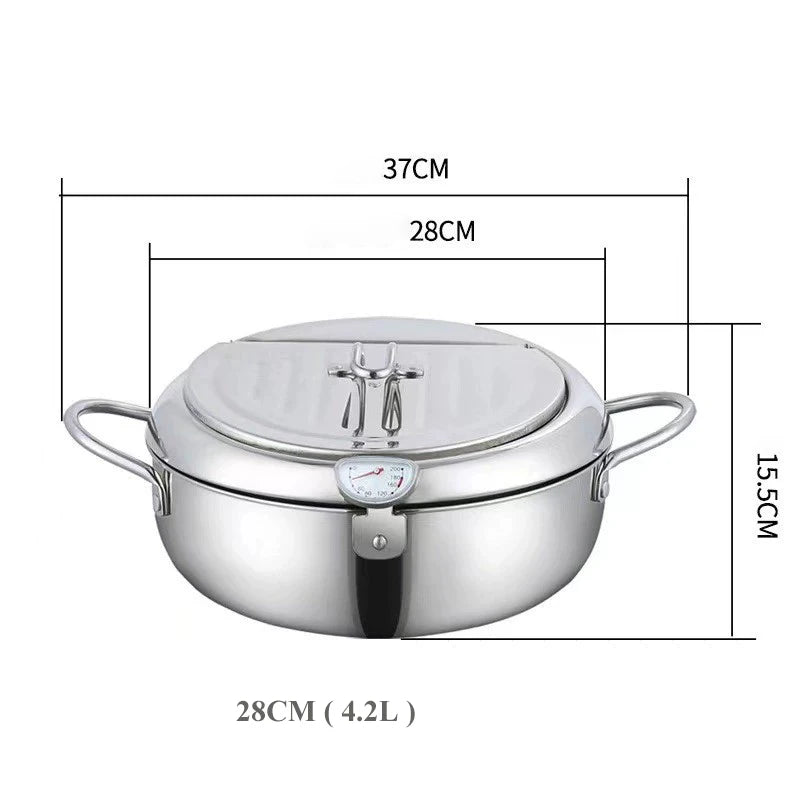 YUEDISI Japanese Style 304 Stainless Steel Kitchen Tempura Fryer Pan Deep Frying Pot with Thermometer for Induction Cooker l'atelier des ustensiles