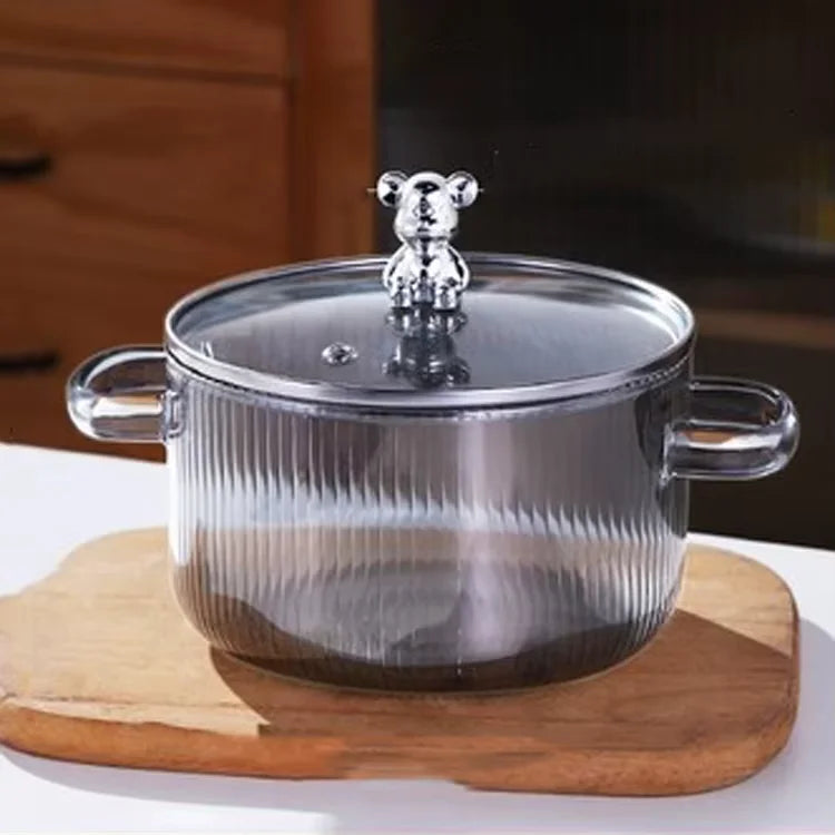 2026 New TW Cute Bear High Borosilicate Glass Kitchen Utensils Thickened Soup Saucepan Two Ear Noodle Bowl Milk Pot Cooking Pot l'atelier des ustensiles