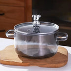 2026 New TW Cute Bear High Borosilicate Glass Kitchen Utensils Thickened Soup Saucepan Two Ear Noodle Bowl Milk Pot Cooking Pot l'atelier des ustensiles
