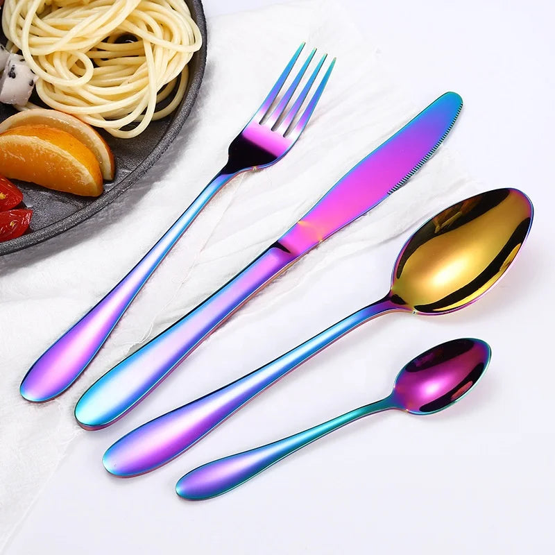 Stainless Steel Tableware 1012 Knife, Fork and Spoon Simple Style Gold-plated Tableware 4-piece Gift Box Set l'atelier des ustensiles