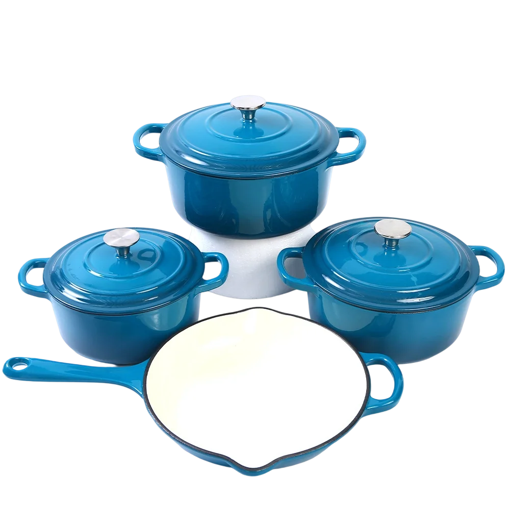 Custom Logo 4-Piece Classic Design Enamel Casserole Set Iron Pot Dutch Oven for Home Kitchen Cooking Made of Durable Metal l'atelier des ustensiles