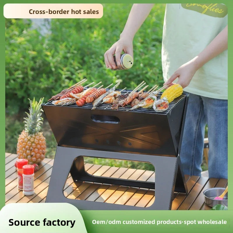 Premium Iron Portable X-Shape Foldable Charcoal BBQ Grill Utensils Included for Camping Hiking Picnics Outdoor Barbecue Parties l'atelier des ustensiles