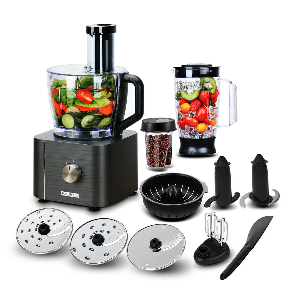 Food Processor, TopStrong 11-in-1 Food Processor and Blender with Chopping Blending Kneading Grinding Whisking Juicing, 1100W l'atelier des ustensiles