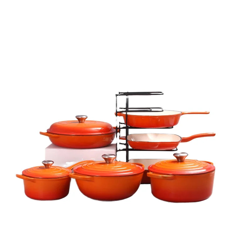 Custom Pre-seasoned Non-Stick Cast Iron Enamel 7-Piece Europe Design Gas Induction Ready Oven Safe Cooking Pots Casserole Set l'atelier des ustensiles