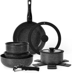 Hot Selling 15pcs Black/White Non-Stick Aluminum Cookware Set Modern Design Induction Pans Glass Pots Sustainable Cooking Food l'atelier des ustensiles