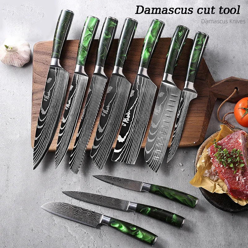 Wholesale 10pcs Multifunction Household Damascus Steel Kitchen Knife Set Custom Knives Sets for Chefs Knives l'atelier des ustensiles