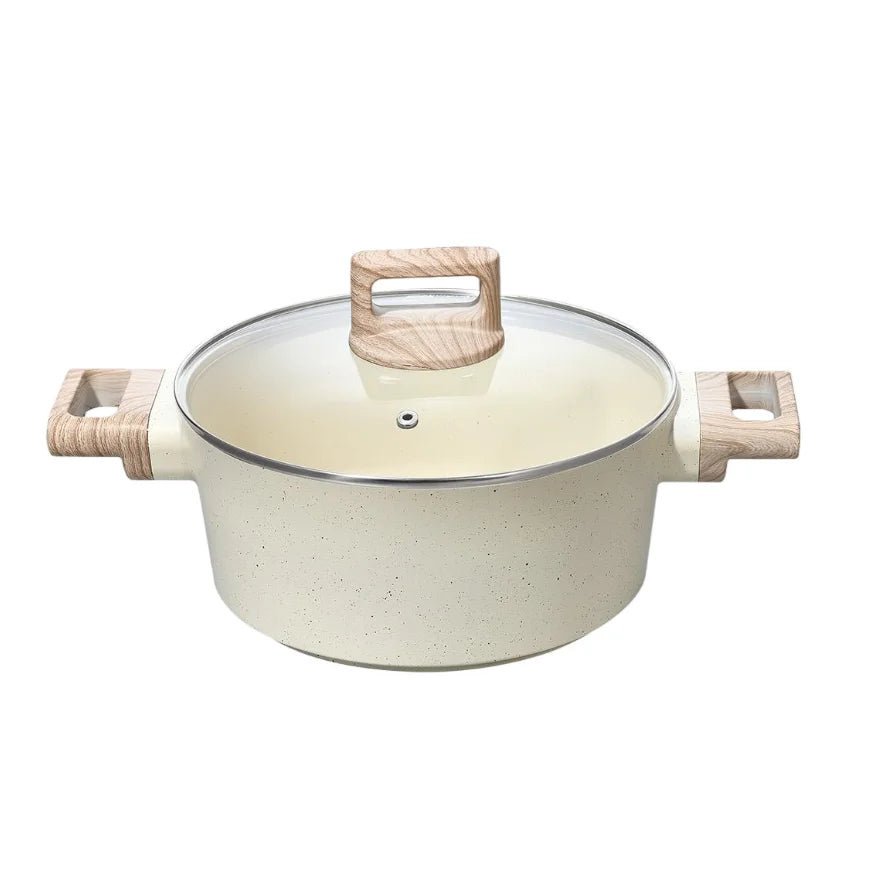 BOREINE Modern Healthy Quality Aluminum Non-Stick Cookware Set Glass Lid Wood Handle Oven Safe Durable for Home Kitchen l'atelier des ustensiles