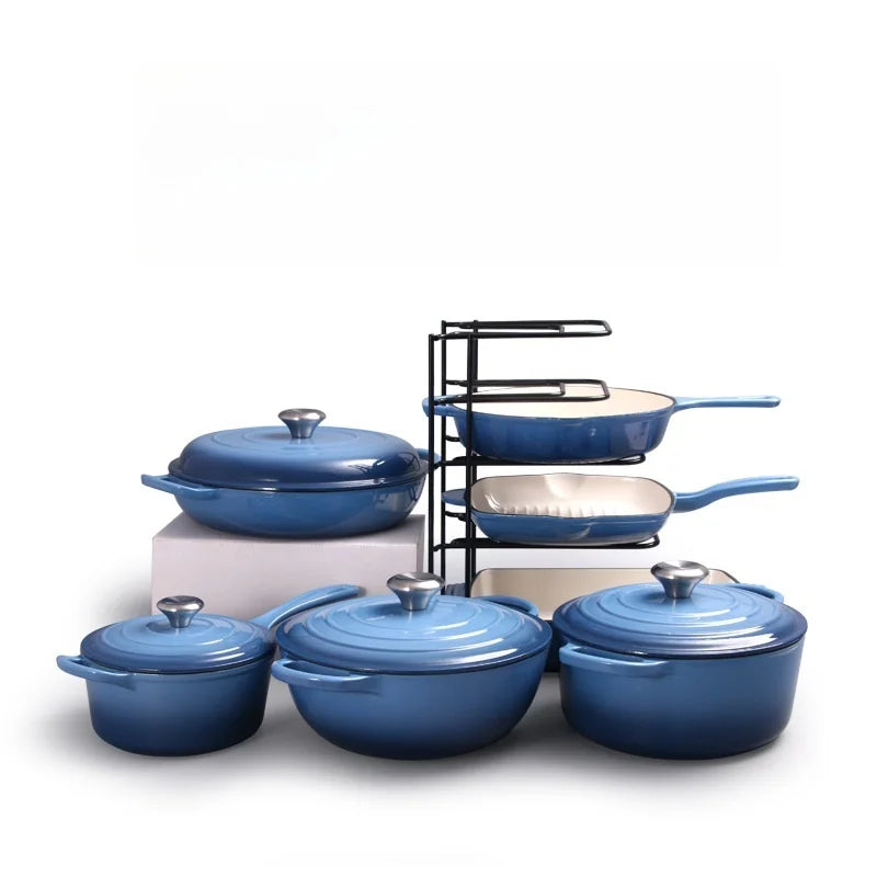 Custom Pre-seasoned Non-Stick Cast Iron Enamel 7-Piece Europe Design Gas Induction Ready Oven Safe Cooking Pots Casserole Set l'atelier des ustensiles