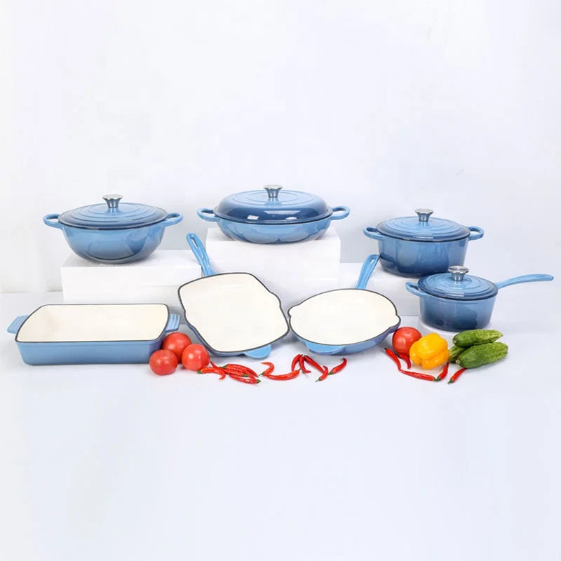 High Quality 7pcs Cast Iron Enamel Pot Non Stick Cookware Casserole Soup Cookware Set  Kitchenware l'atelier des ustensiles