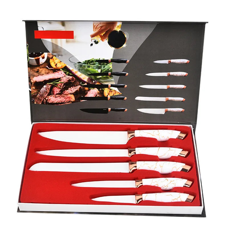 6 PCS Non Stick Coating Kitchen Knife Set With Gift Box Multiple Sizes Stainless Steel Knife Set for Kitchen l'atelier des ustensiles