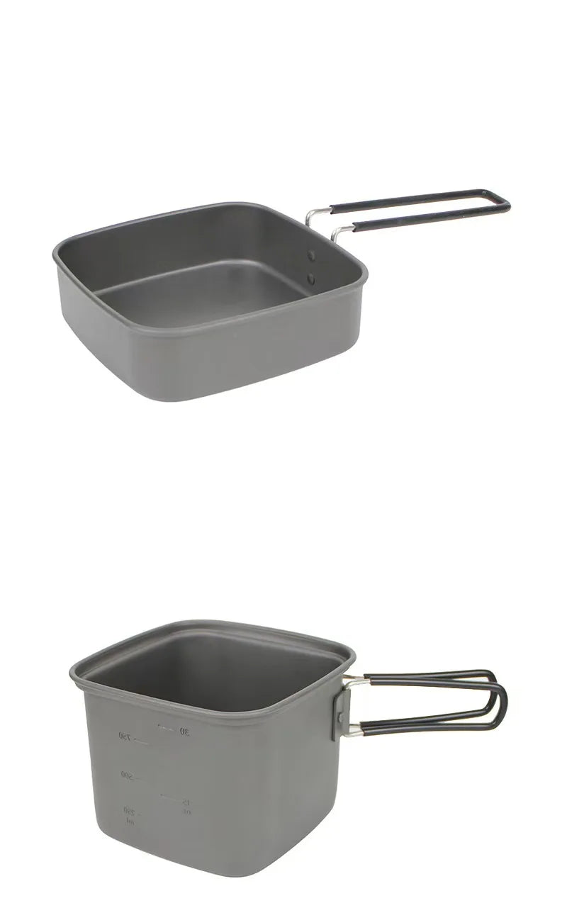 Outdoor Camping Square Pot Foldable Portable Aluminum Alloy Lunch Box Frying Pan Cooking Pot Fishing Hiking Cycling Utensil Set l'atelier des ustensiles