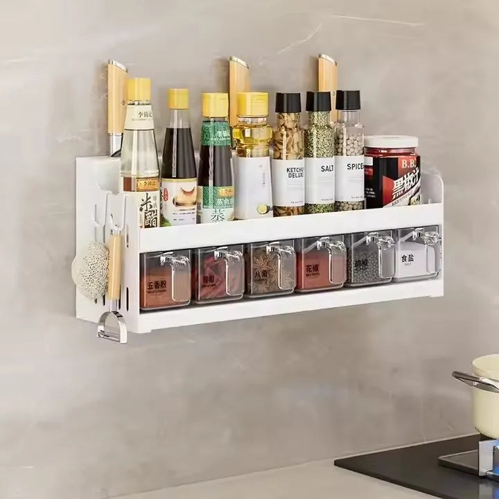 Wall Mounted Canned Food Storage Rack Kitchen Utensils Organiser Bottle Shelf Spice Knife Storage Racks l'atelier des ustensiles