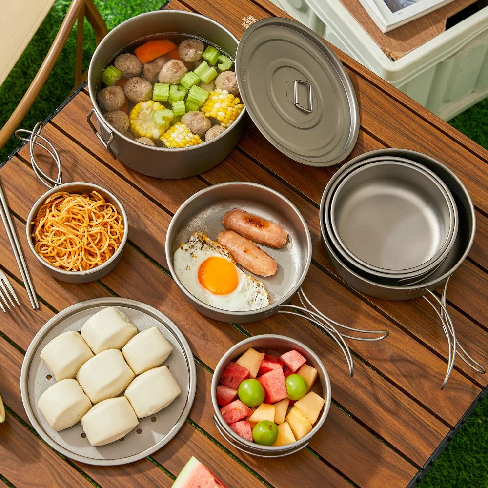 Camping Dinnerware Set Pure Titanium Frying Pan for Hiking Set of Cookware Portable Folding Pot l'atelier des ustensiles