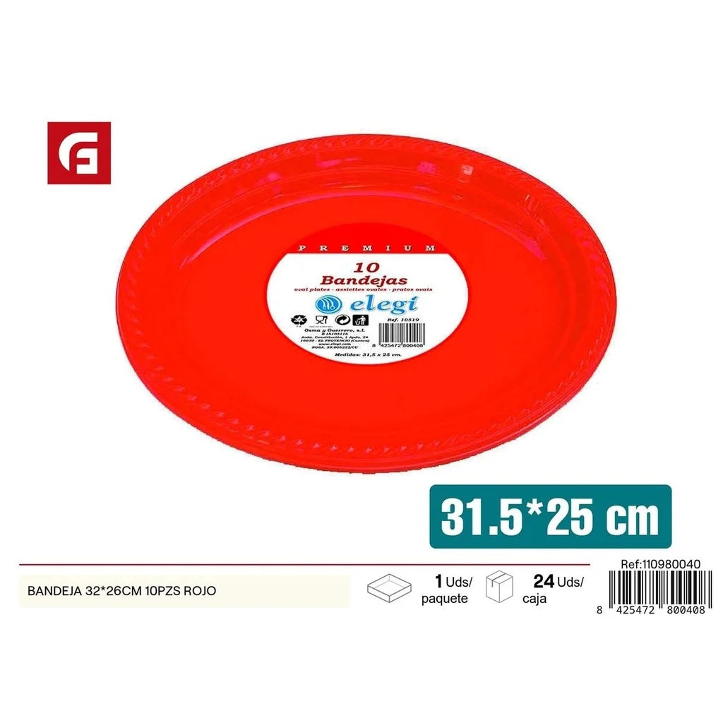 Red disposable tray 32x26 cm 10 units - Disposable utensils l'atelier des ustensiles