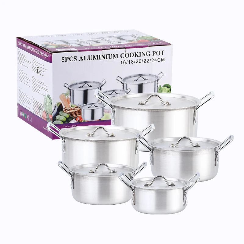Factory Wholesale Classic 5pcs  Aluminum Alloy Panelas Cookware Set 16cm 18cm 20cm 22cm 24cm Kitchen Cooking Pot Casserole l'atelier des ustensiles