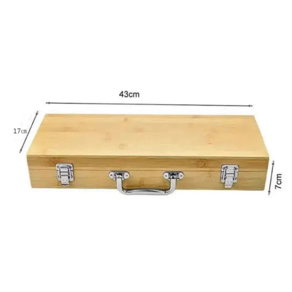 Wood Handle BBQ Tools Kit Set Barbecue Grilling Accessories Utensils Portable Bamboo Carrying Box Case for Outdoor Camping l'atelier des ustensiles