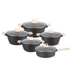BOREINE Beige Marble Modern 10-Piece Kitchen Cookware Set Glass Cover Casserole Aluminium Deep Fry Pan  Eco-Friendly Non-Stick l'atelier des ustensiles