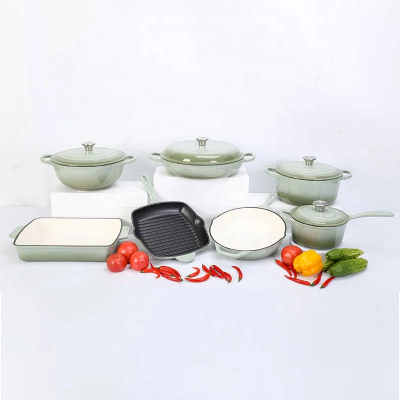 High Quality 7pcs Cast Iron Enamel Pot Non Stick Cookware Casserole Soup Cookware Set  Kitchenware l'atelier des ustensiles
