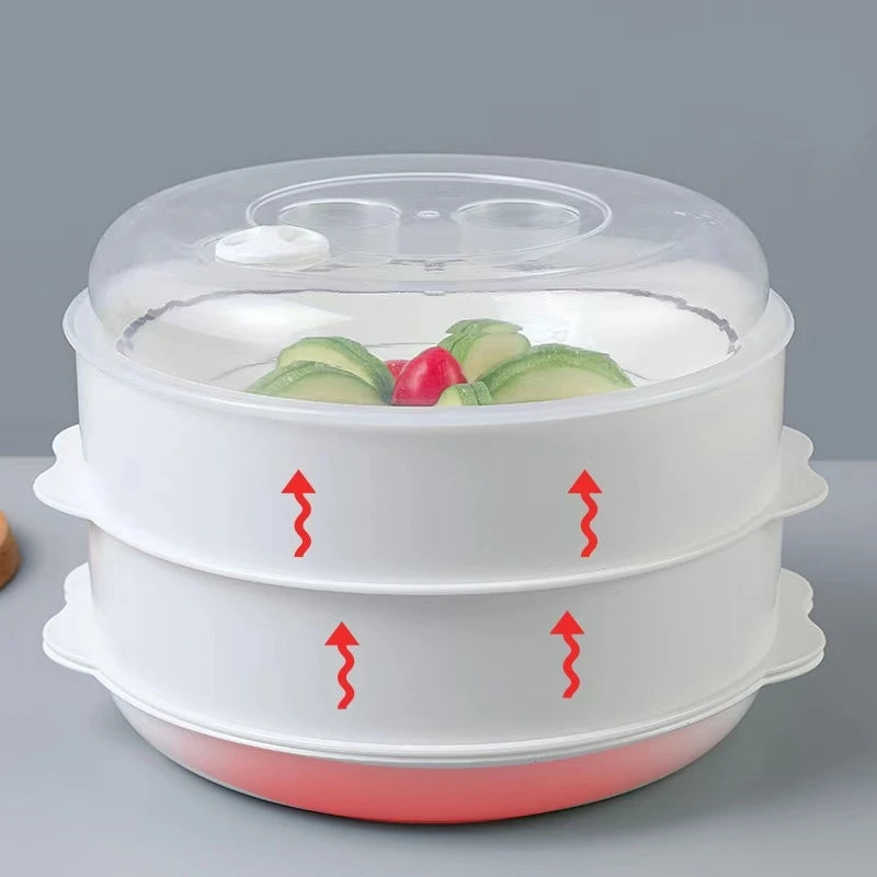 New Microwave Oven Steamer Office Meals Steamed Bread Heating Plastic Steamer with Cover M Steamer Kitchen Utensils l'atelier des ustensiles