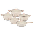 BOREINE Beige Marble Modern 10-Piece Kitchen Cookware Set Glass Cover Casserole Aluminium Deep Fry Pan  Eco-Friendly Non-Stick l'atelier des ustensiles