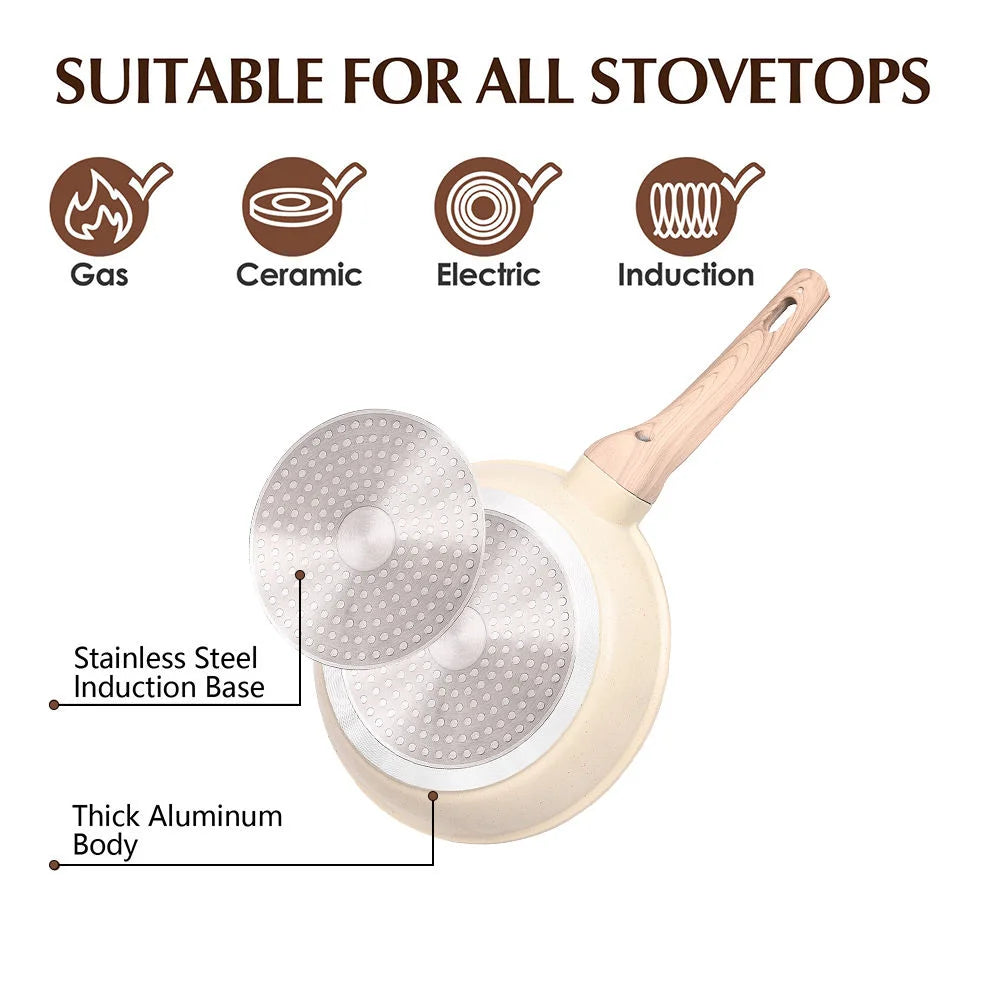 10-Piece Aluminum Non-Stick Kitchen Utensil Set All Metal Flat Bottomed Pans Spatula and Steamer Glass Lid for Home Cooking l'atelier des ustensiles