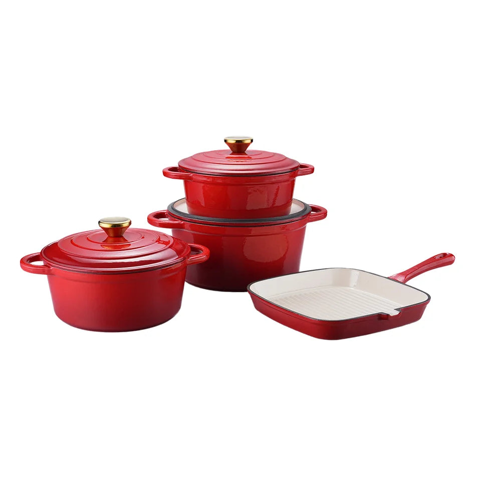 Custom Logo 4-Piece Classic Design Enamel Casserole Set Iron Pot Dutch Oven for Home Kitchen Cooking Made of Durable Metal l'atelier des ustensiles