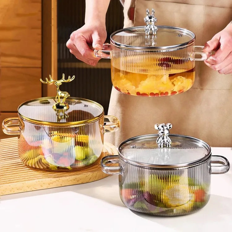 2026 New TW Cute Bear High Borosilicate Glass Kitchen Utensils Thickened Soup Saucepan Two Ear Noodle Bowl Milk Pot Cooking Pot l'atelier des ustensiles