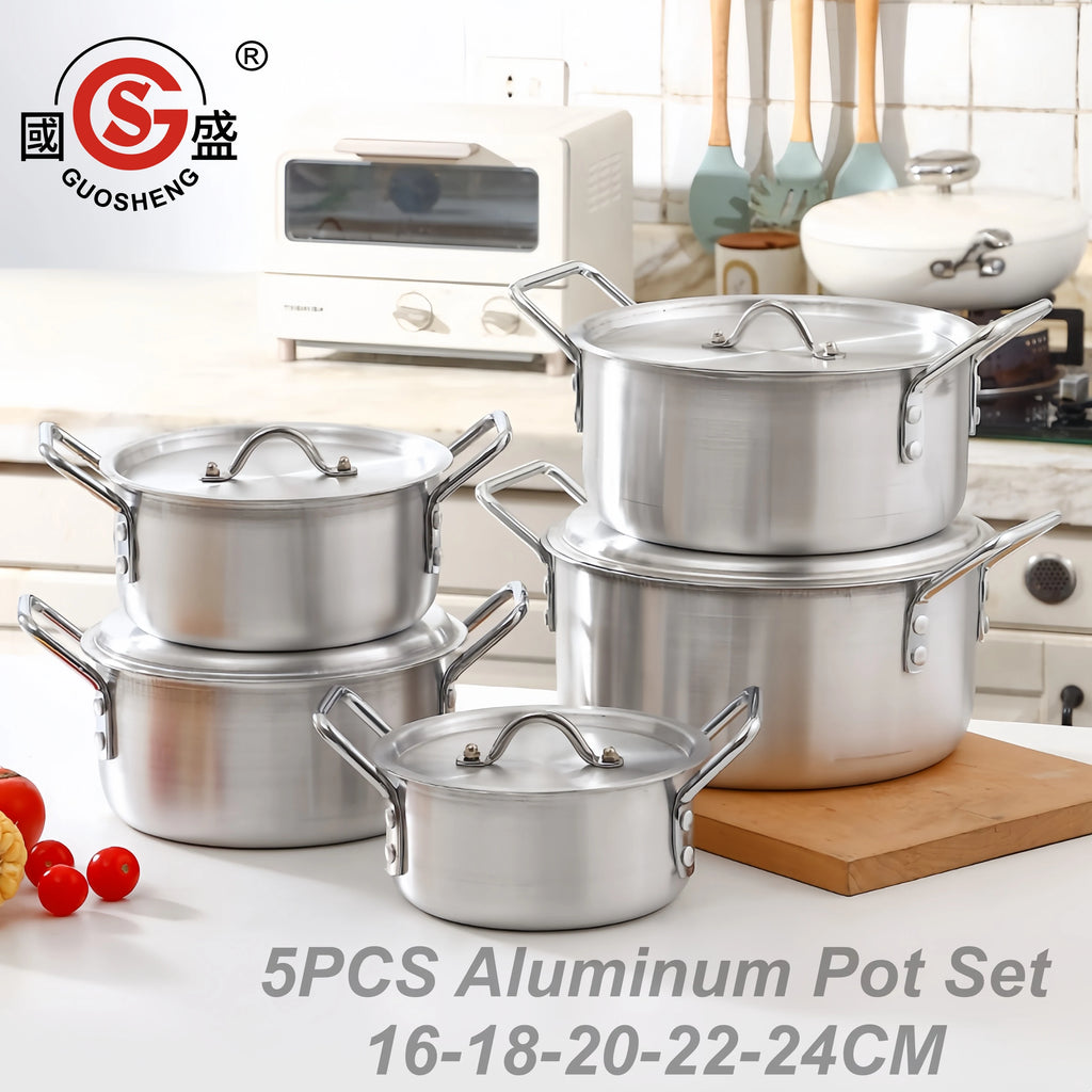 Factory Wholesale Classic 5pcs  Aluminum Alloy Panelas Cookware Set 16cm 18cm 20cm 22cm 24cm Kitchen Cooking Pot Casserole l'atelier des ustensiles