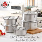 Factory Wholesale Classic 5pcs  Aluminum Alloy Panelas Cookware Set 16cm 18cm 20cm 22cm 24cm Kitchen Cooking Pot Casserole l'atelier des ustensiles