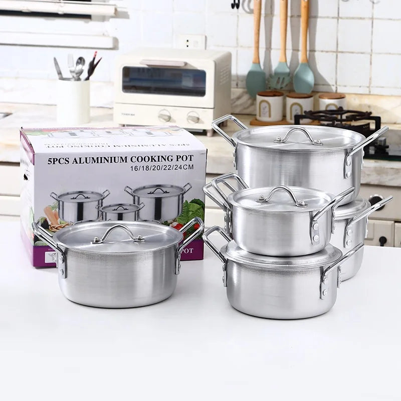 Factory Wholesale Classic 5pcs  Aluminum Alloy Panelas Cookware Set 16cm 18cm 20cm 22cm 24cm Kitchen Cooking Pot Casserole l'atelier des ustensiles