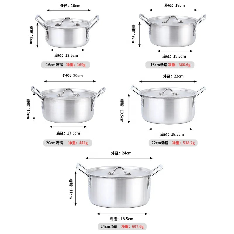 Factory Wholesale Classic 5pcs  Aluminum Alloy Panelas Cookware Set 16cm 18cm 20cm 22cm 24cm Kitchen Cooking Pot Casserole l'atelier des ustensiles
