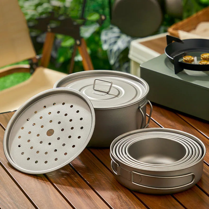 Camping Dinnerware Set Pure Titanium Frying Pan for Hiking Set of Cookware Portable Folding Pot l'atelier des ustensiles