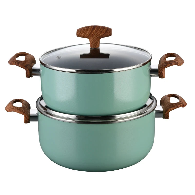 Modern Green Metal Cookware Set Sustainable Aluminum and Cast Aluminum Kitchen Utensils for Home Use for Steam Cooking l'atelier des ustensiles