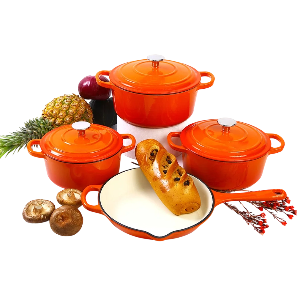 Custom Logo 4-Piece Classic Design Enamel Casserole Set Iron Pot Dutch Oven for Home Kitchen Cooking Made of Durable Metal l'atelier des ustensiles