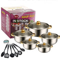 16pcs Stock Stainless Steel Cookware Set Gold Handle Soup Cooking and Milk Casserole Pots Kitchen Kitchenware l'atelier des ustensiles