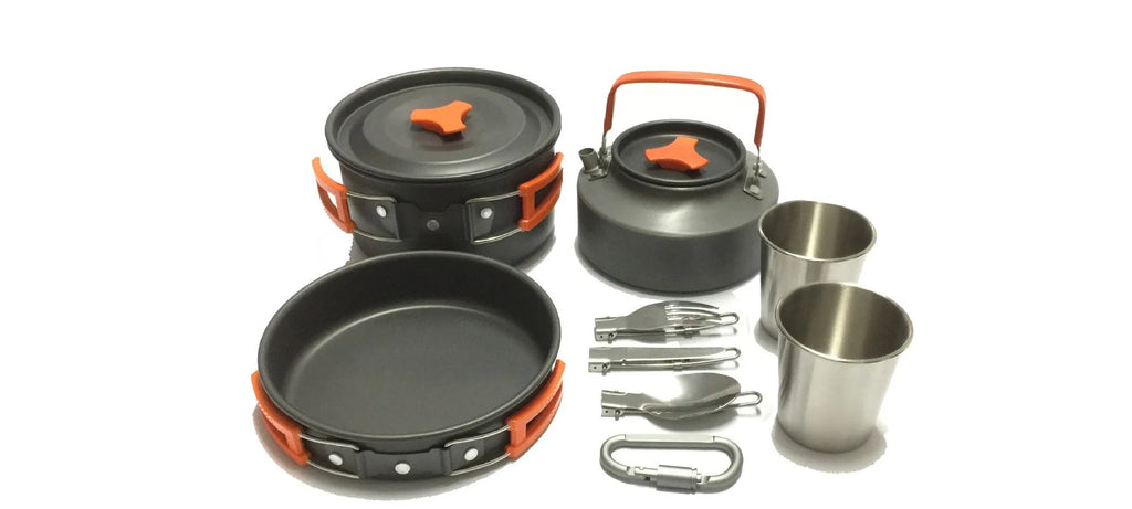 Fournitures d'extérieur-ensemble de casseroles pour 2-3 personnes pour Camping en plein air, ustensiles de cuisine, ensemble de théière pliante l'atelier des ustensiles