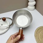 Ustensile de cuisine pour le petit-déjeuner, pot individuel de 14 cm, bol en acier inoxydable, poignée en bois de noyer, bol à salade de fruits, bol à yaourt, restaurant l'atelier des ustensiles