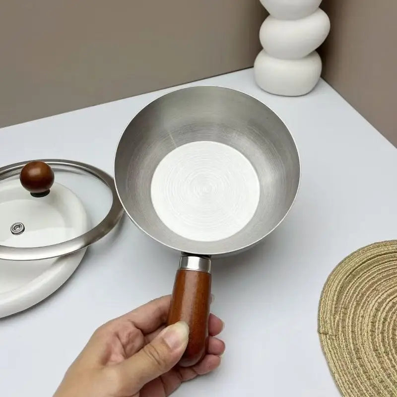 Ustensile de cuisine pour le petit-déjeuner, pot individuel de 14 cm, bol en acier inoxydable, poignée en bois de noyer, bol à salade de fruits, bol à yaourt, restaurant l'atelier des ustensiles