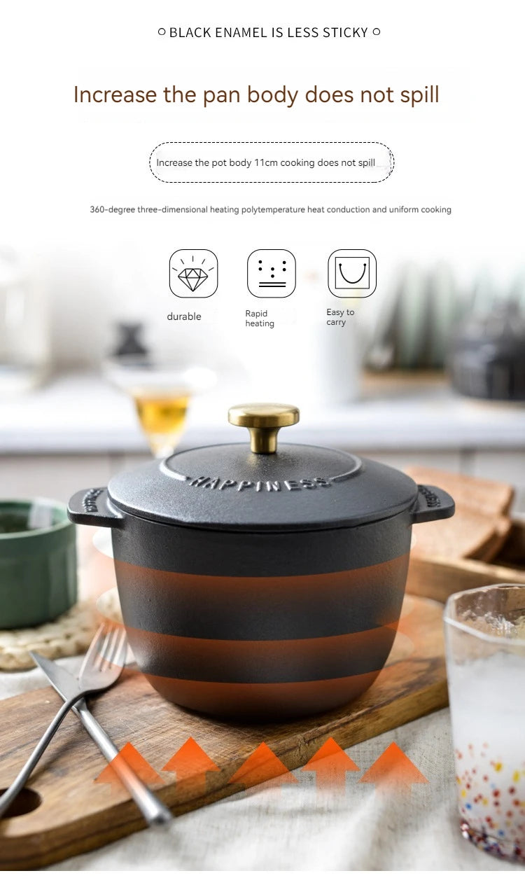 Casserole à riz en fonte, cuiseur à riz de 16cm, four hollandais noir, marmite à ragoût Applicable à la cuisson du riz et des ustensiles de cuisine de 1.5 litres l'atelier des ustensiles