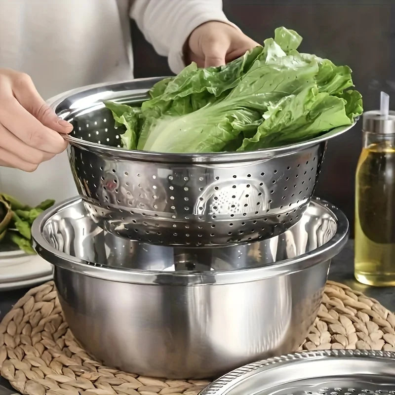 Kit de cuisine 3 pièces avec bol à mélanger multifonctionnel en acier inoxydable, trancheur de légumes, adapté au nettoyage et au trancher des Fruits l'atelier des ustensiles