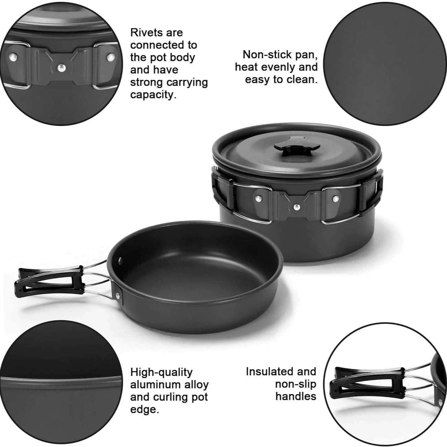 Fournitures d'extérieur-ensemble de casseroles pour 2-3 personnes pour Camping en plein air, ustensiles de cuisine, ensemble de théière pliante l'atelier des ustensiles