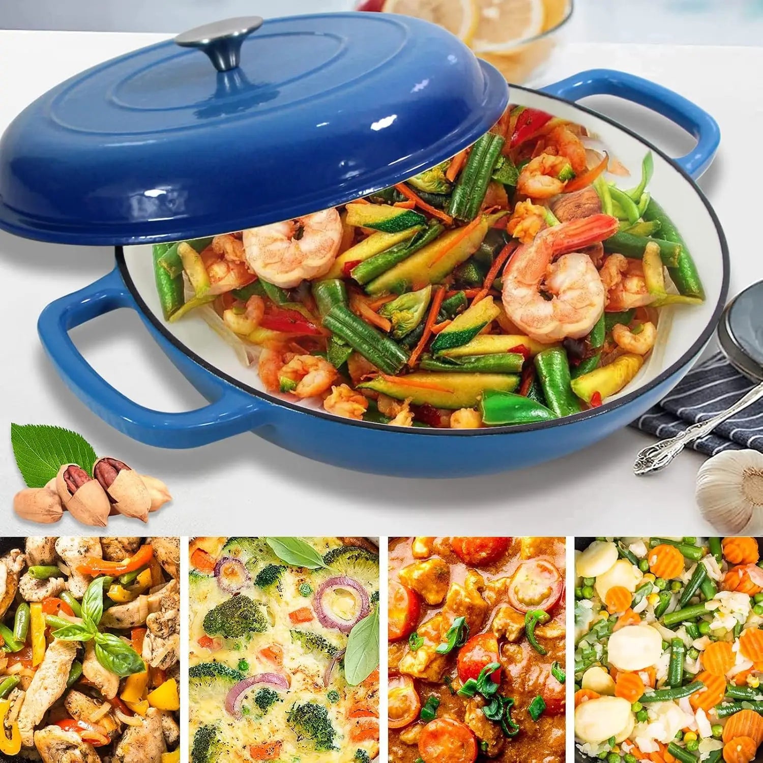 Pot à soupe pour four hollandais de 4,5 l, Casserole en fonte, poêle avec couvercle et double poignées, cuisson au four hollandais l'atelier des ustensiles
