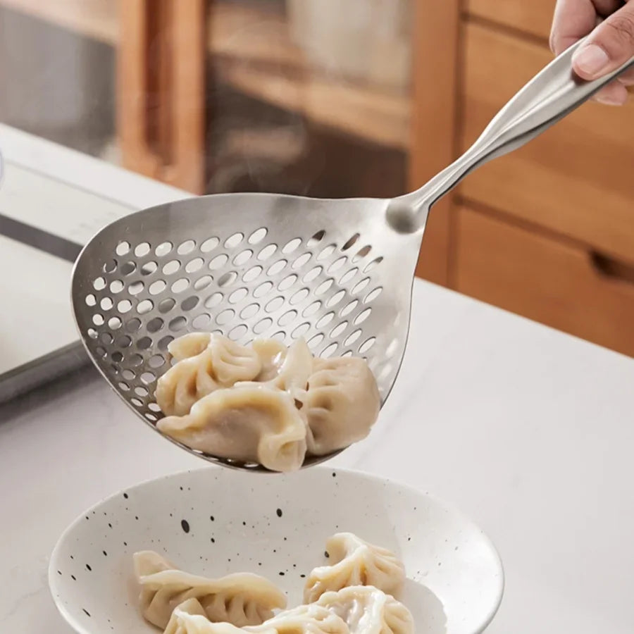 Grande cuillère d'écumoire de passoire en acier inoxydable Durable, cuillère de passoire de nourriture robuste pour frire et cuisine, ustensiles de cuisine 1 pièce l'atelier des ustensiles