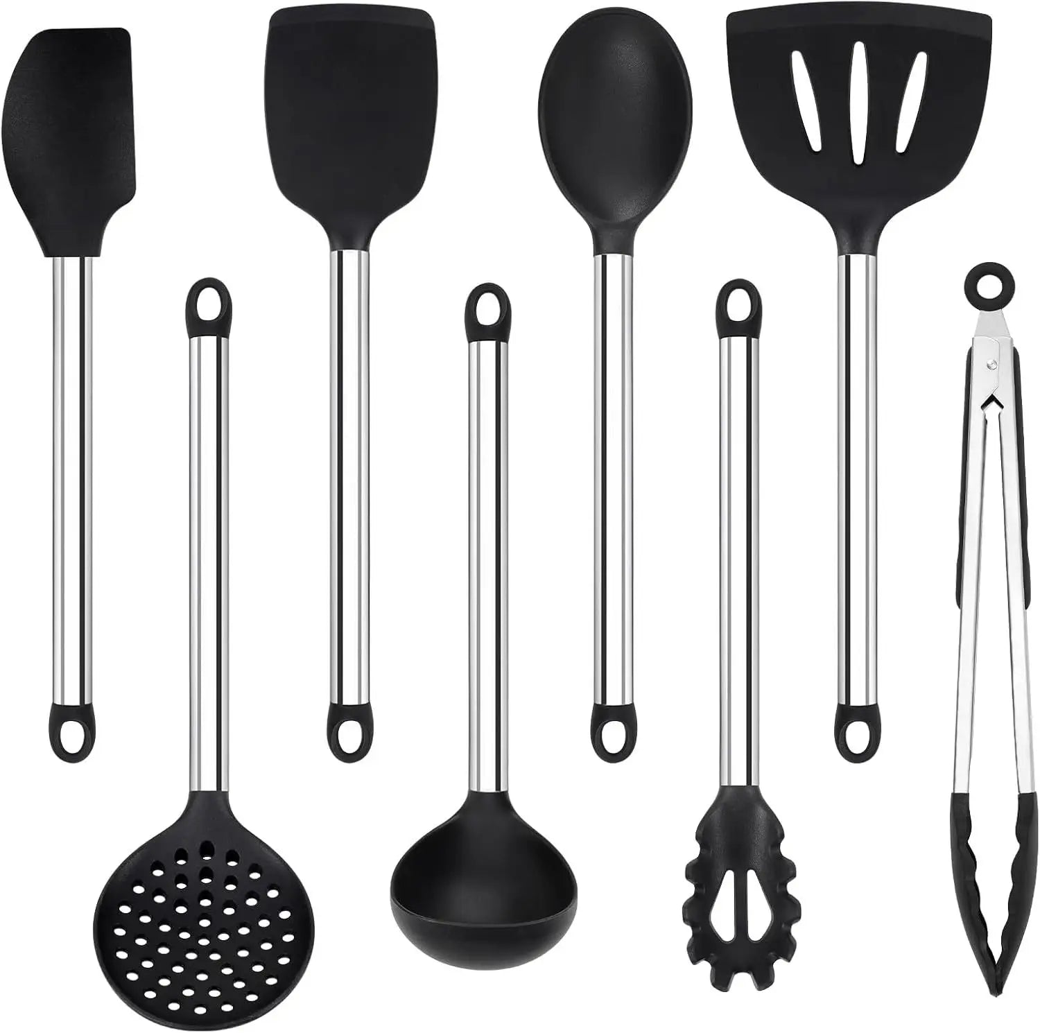【Ensemble d'ustensiles de cuisine en Silicone de 8 pièces】 Outils de cuisine résistants à la chaleur – Spatules anti-rayures, cuillères, pinces pour poêles antiadhésives, pâtisserie, cuisine l'atelier des ustensiles