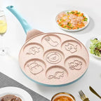 JUSTINLAU poêle à crêpes à sept trous en alliage d'aluminium Pot de petit déjeuner Smiley Animal poignée en bakélite poêle antiadhésive poêle à omelette frite l'atelier des ustensiles