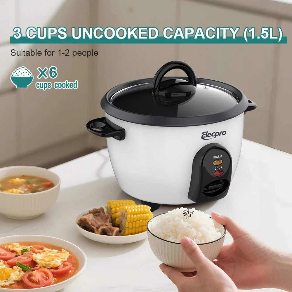 Elecpro Mini cuiseur à riz 3 tasses de riz avec cuiseur vapeur, petit cuiseur vapeur Portable pour aliments, pot intérieur antiadhésif amovible de qualité alimentaire l'atelier des ustensiles