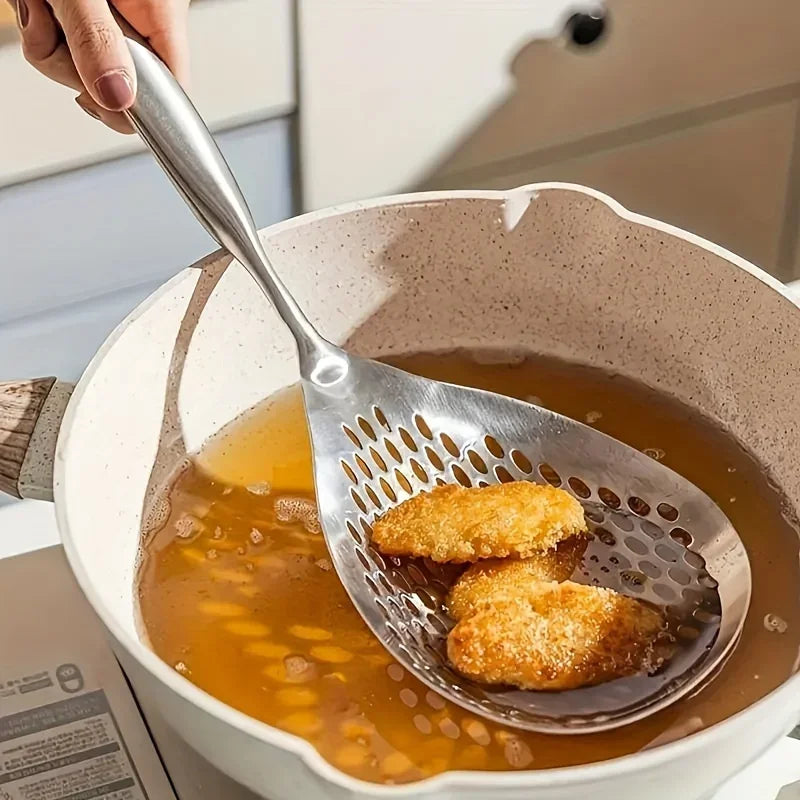 Grande cuillère d'écumoire de passoire en acier inoxydable Durable, cuillère de passoire de nourriture robuste pour frire et cuisine, ustensiles de cuisine 1 pièce l'atelier des ustensiles
