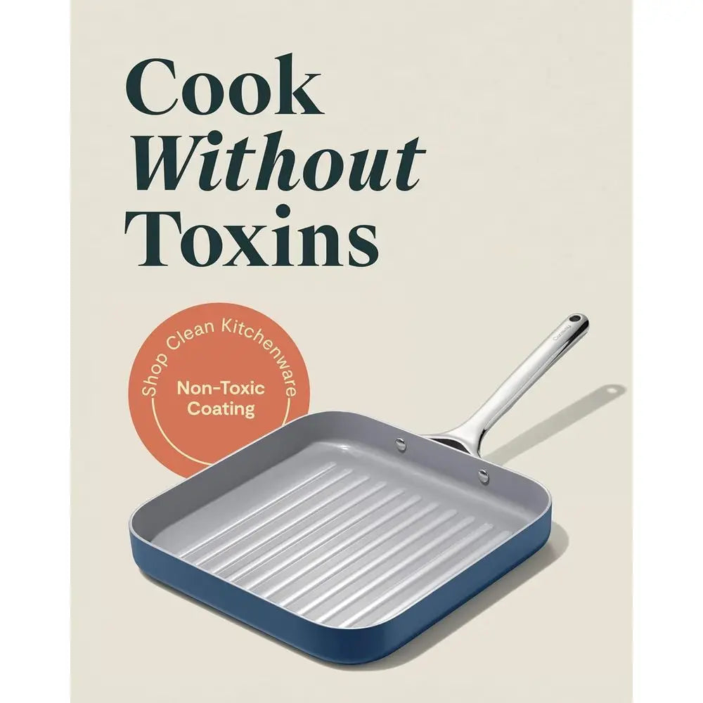 Poêle à griller en céramique antiadhésive de 11 pouces - Sans PTFE/PFOA, compatible four, convient à tous les types de cuisinières - Bleu marine l'atelier des ustensiles